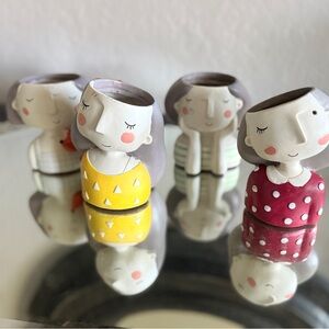 Set of 4 Roogo Girl Mini Planters | Cute Succulent Flower Pots | Ceramic Whimsy